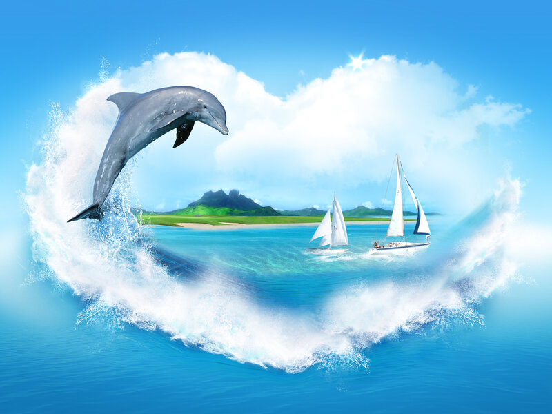 Dolphin Jumping in Ocean — Blue, Serene, Afternoon
