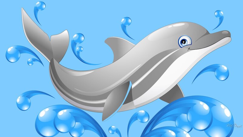 Dolphin Jumping in Water — Blue, Playful, Digital Art