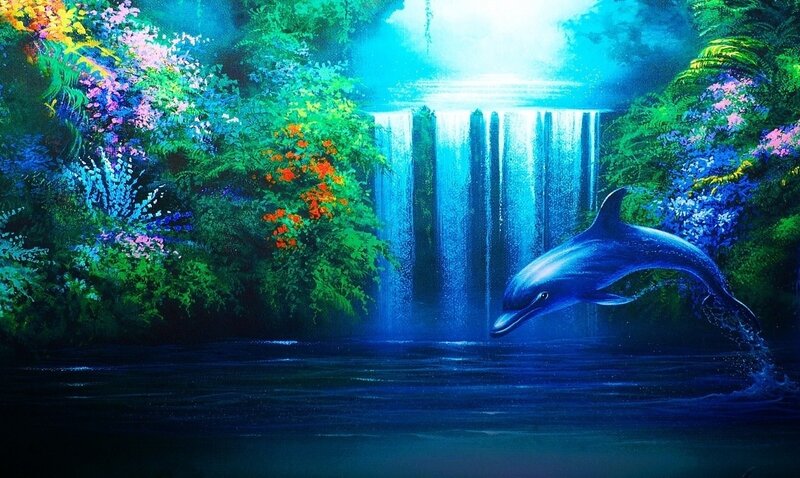 Dolphin Jumping in Waterfall