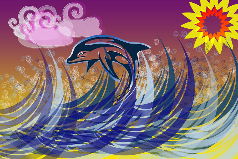 Dolphin Jumping in Waves — Purple