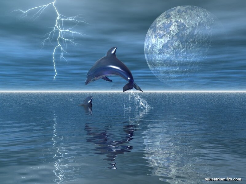 Dolphin leaping under lightning