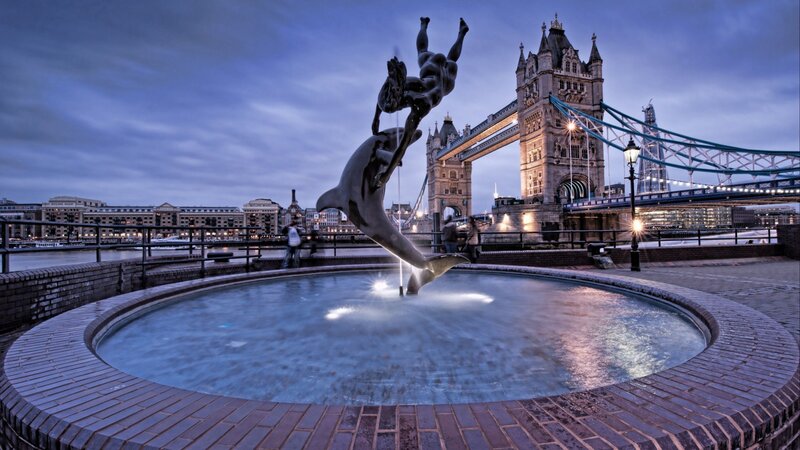 Dolphin Sculpture Fountain — Blue
