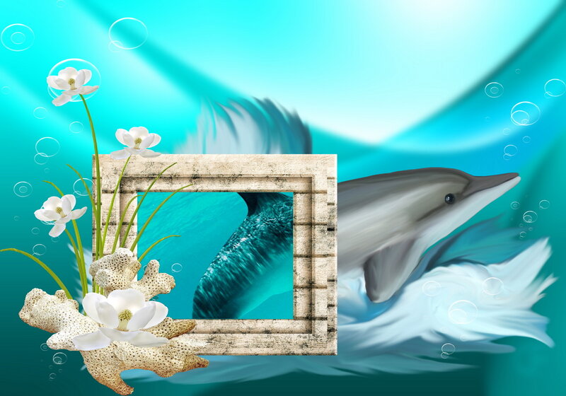 Dolphin Underwater — Blue, Serene, Digital Art