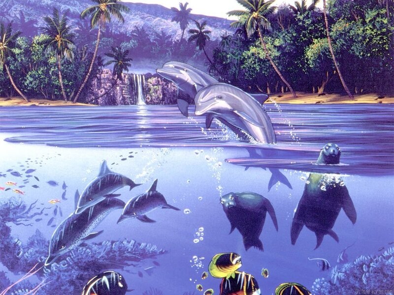 Dolphins and Sea Lions — Blue