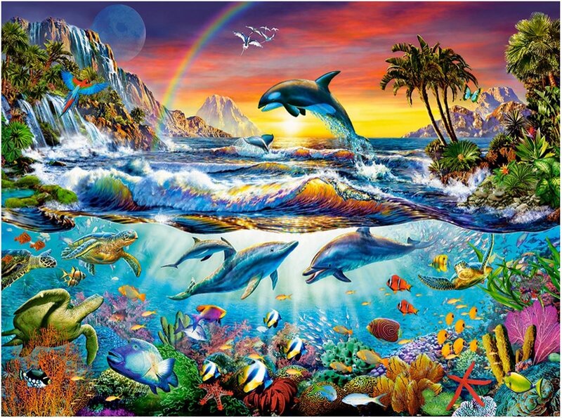 Dolphins and Sea Turtles — Blue, Vibrant