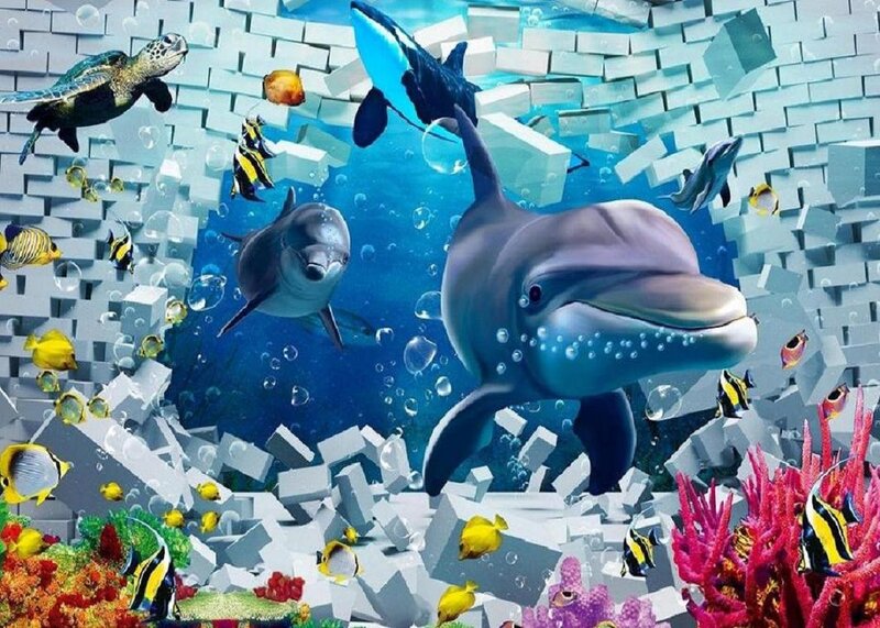 Dolphins Breaking Through Wall