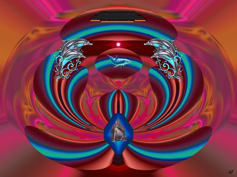 Dolphins in a colorful vortex
