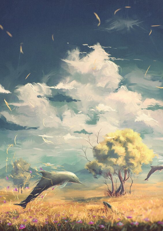Dolphins in a Field — Yellow
