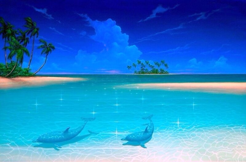 Dolphins in Clear Water — Blue, Serene