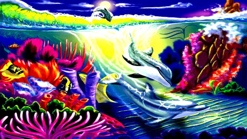 Dolphins in Coral Reef — Blue, Vibrant, Night