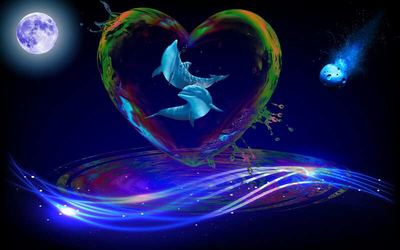 Dolphins in Heart Bubble — Blue