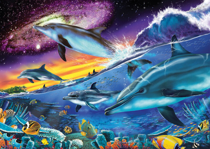 Dolphins in Ocean — Blue, Dramatic