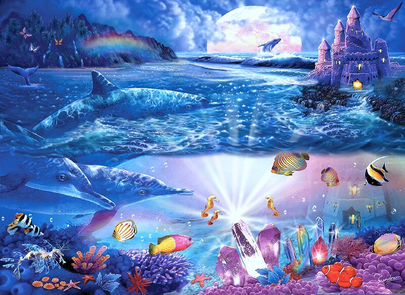 Dolphins in Ocean — Blue, Fantastical