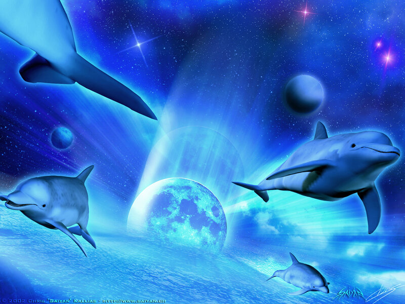 Dolphins in Space — Blue, Serene