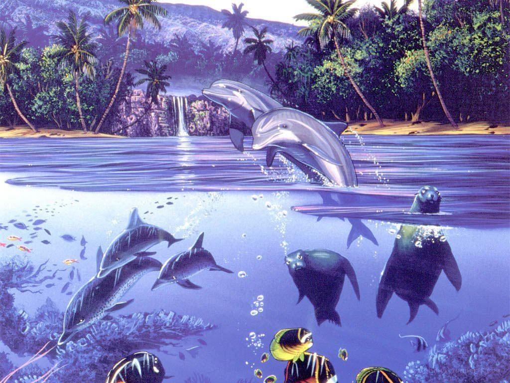Dolphins in tropical paradise