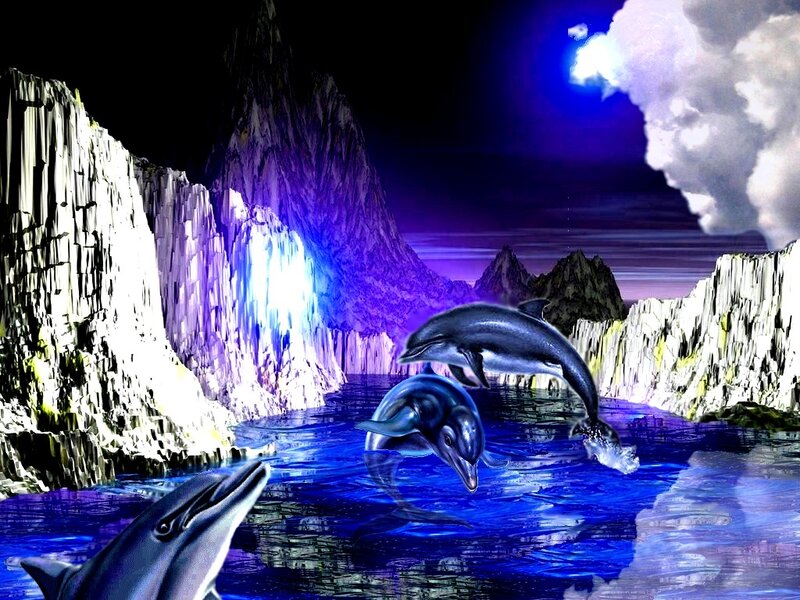 Dolphins in Water — Blue, Dramatic