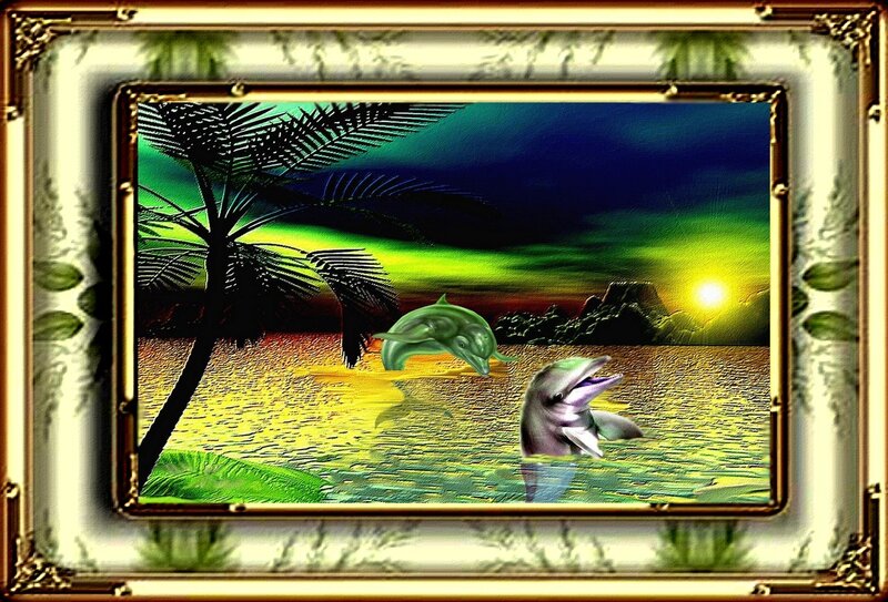 Dolphins in Water — Green