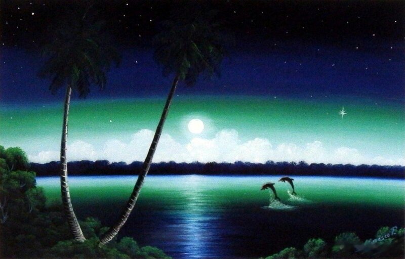 Dolphins Jumping at Night — Green