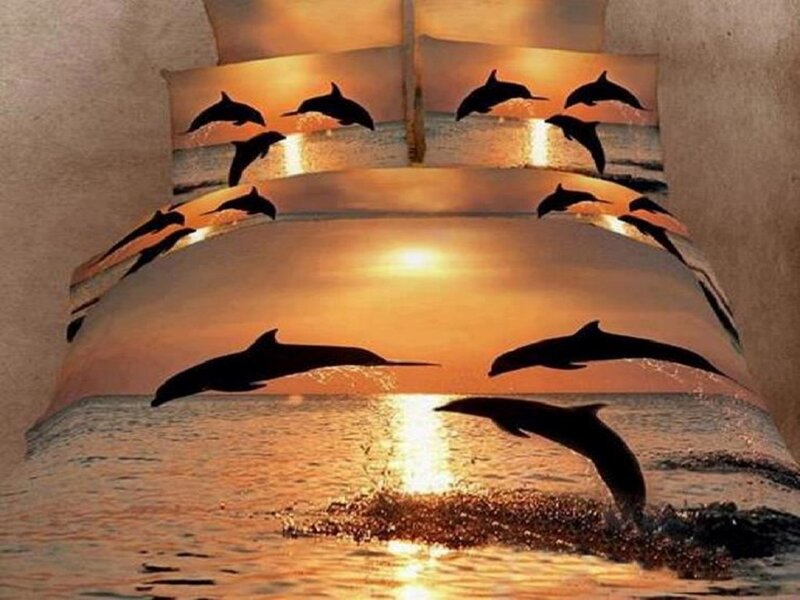 Dolphins Jumping at Sunset — Orange, Serene, Photograph