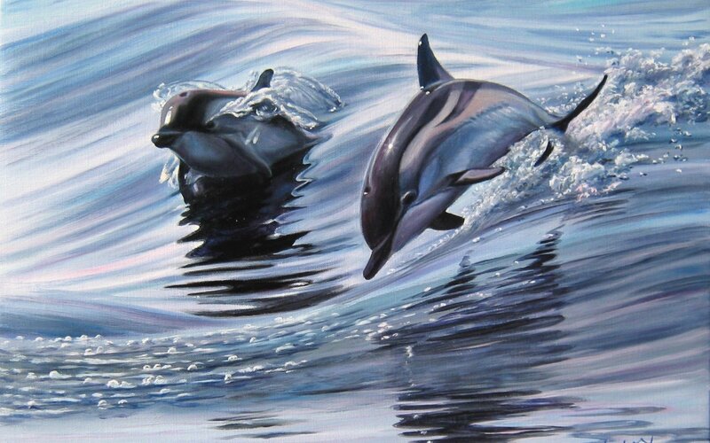 Dolphins Jumping in Water — Blue, Dynamic