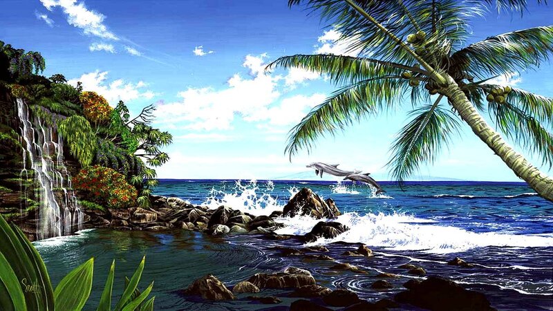 Dolphins Jumping Near Shore