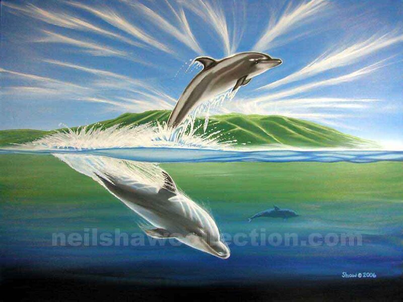 Dolphins leaping in ocean