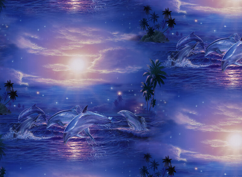 Dolphins Leaping in Ocean — Blue