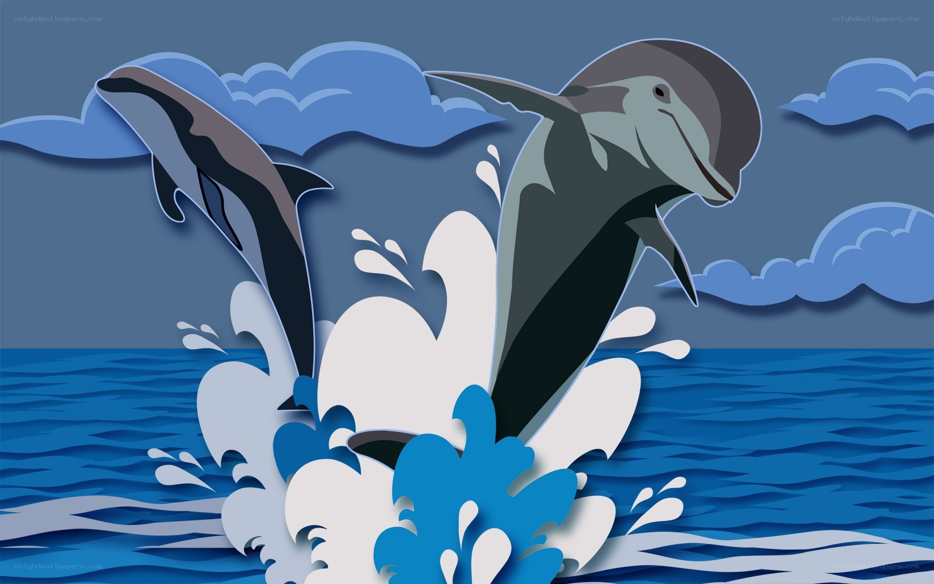Dolphins leaping in the ocean