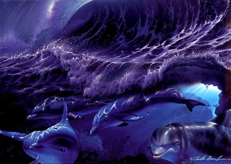 Dolphins Swimming Underwater — Purple, Dramatic