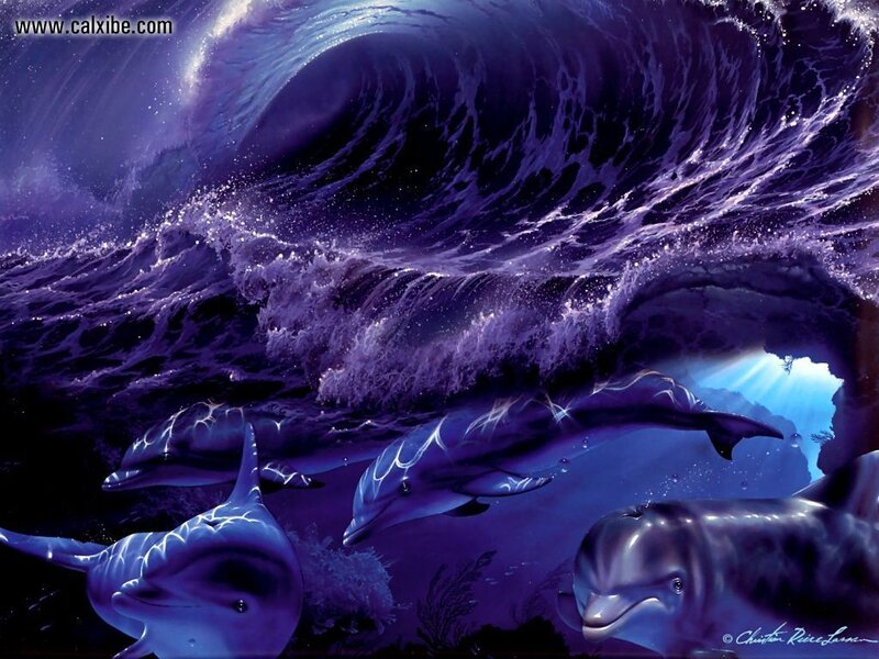 Dolphins Swimming Underwater — Purple