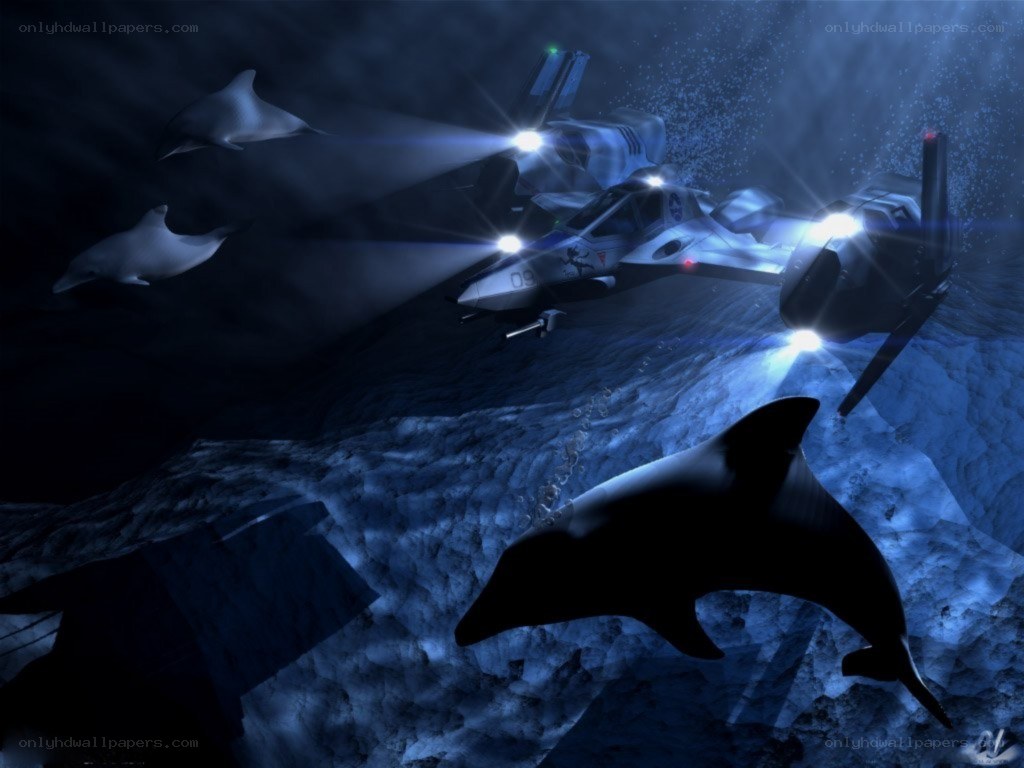 dolphins with futuristic aircraft