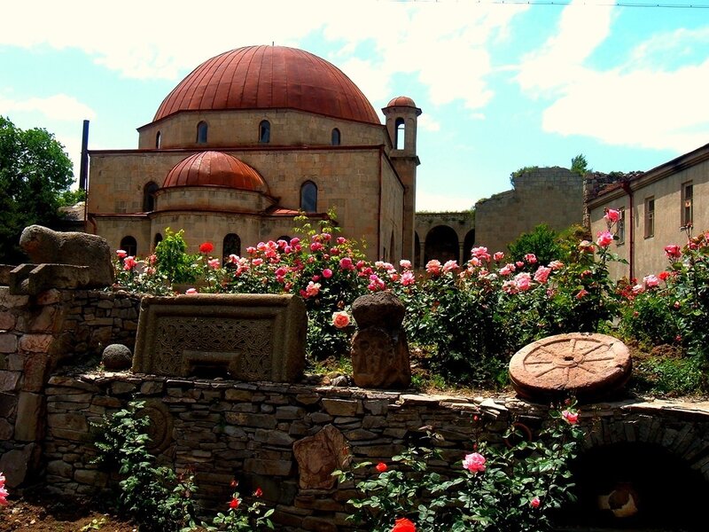 Dome church with rose garden