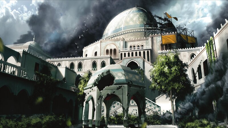 Dome of the mosque under siege