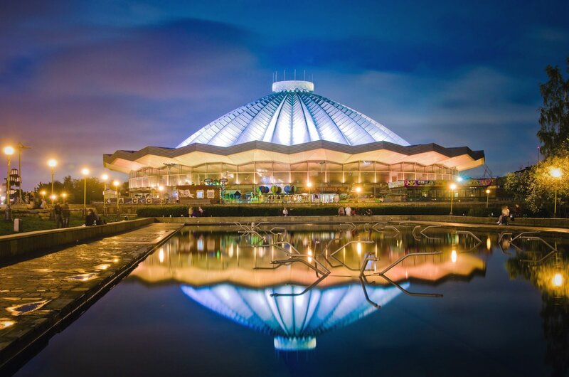 Dome-shaped Building at Night — Blue, Serene