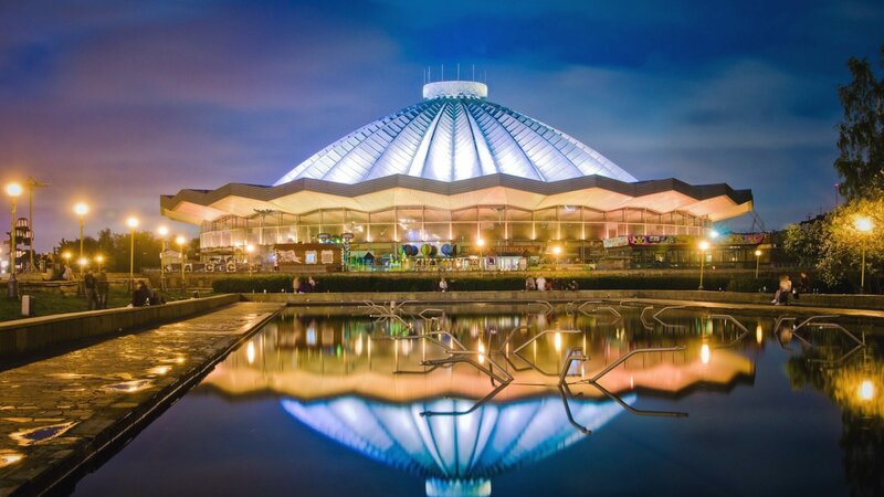 Dome-shaped Building at Night — Blue