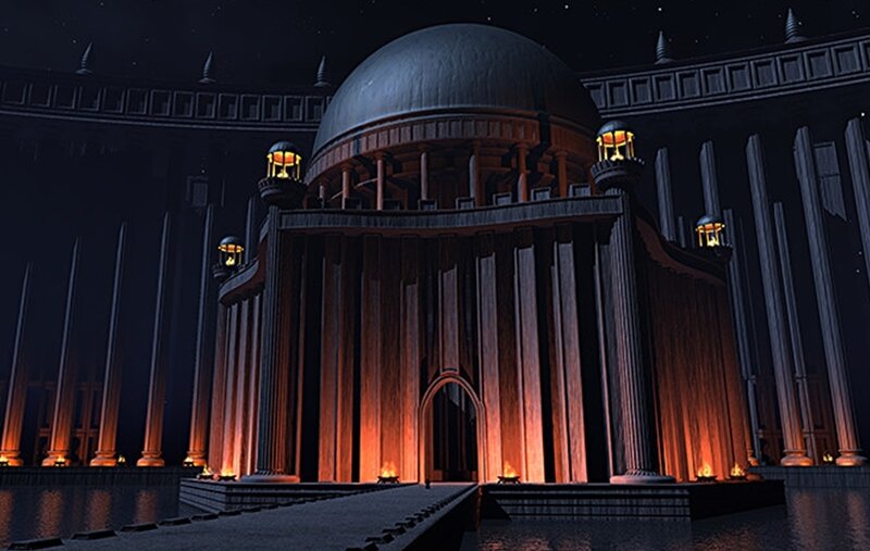 Dome-shaped Temple — Black, Dramatic, Night