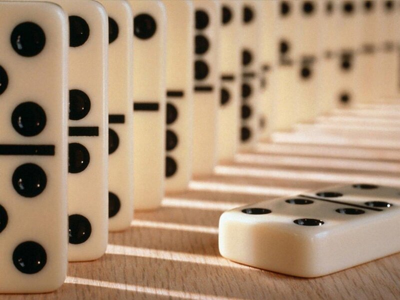 Dominoes in a Line — White, Calm, Photograph