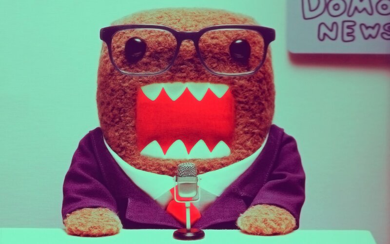 Domo Character at Desk — Brown