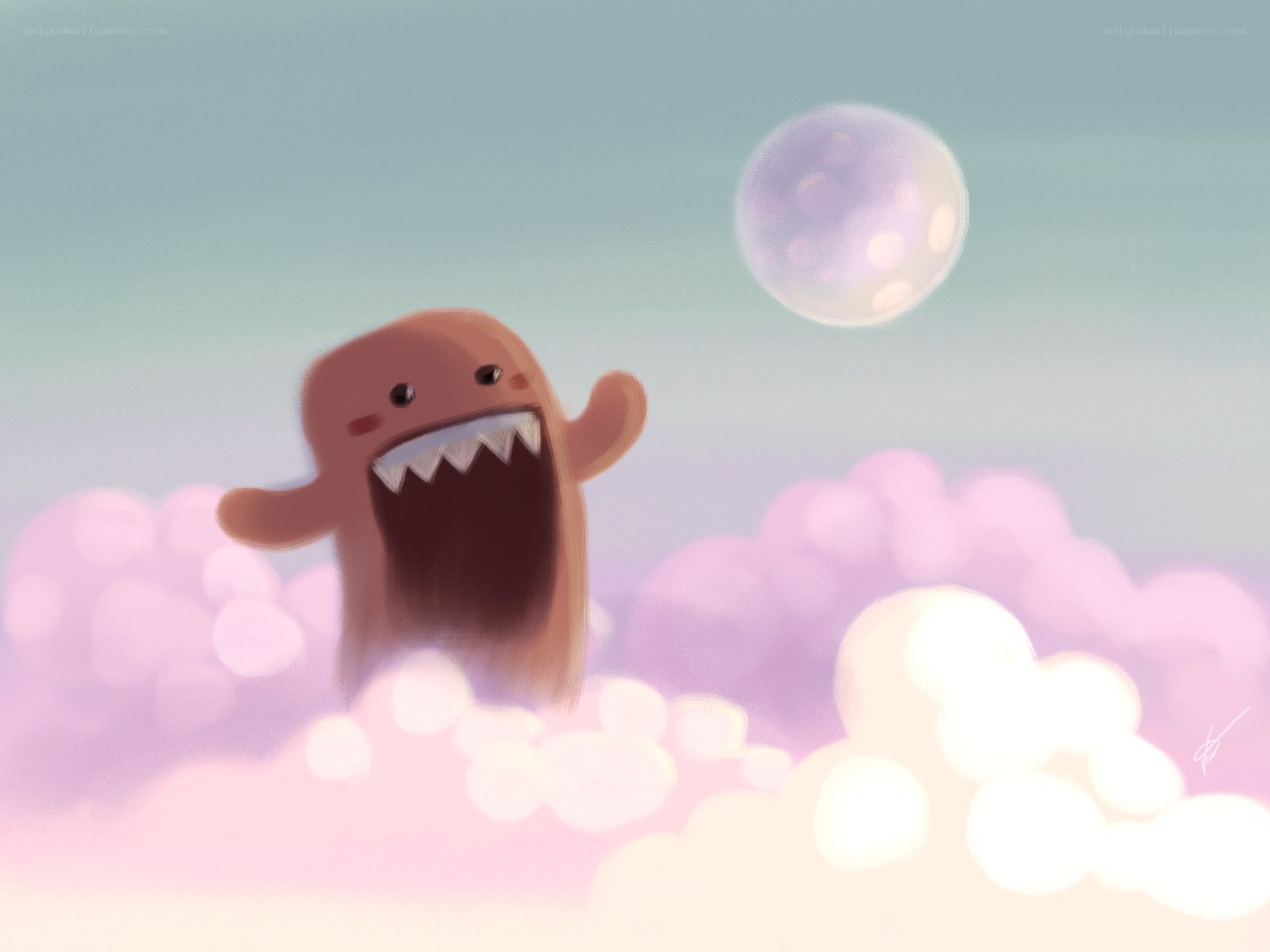 Domo character in clouds