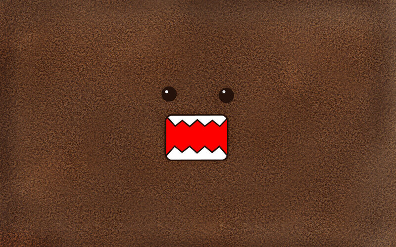 Domo character on brown background