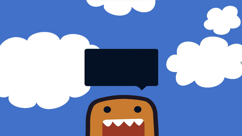 Domo character with speech bubble
