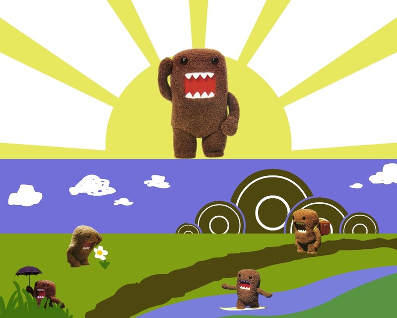 Domo characters in a sunny landscape