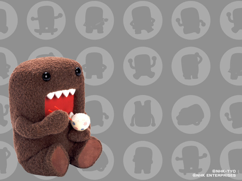 Domo eating rice