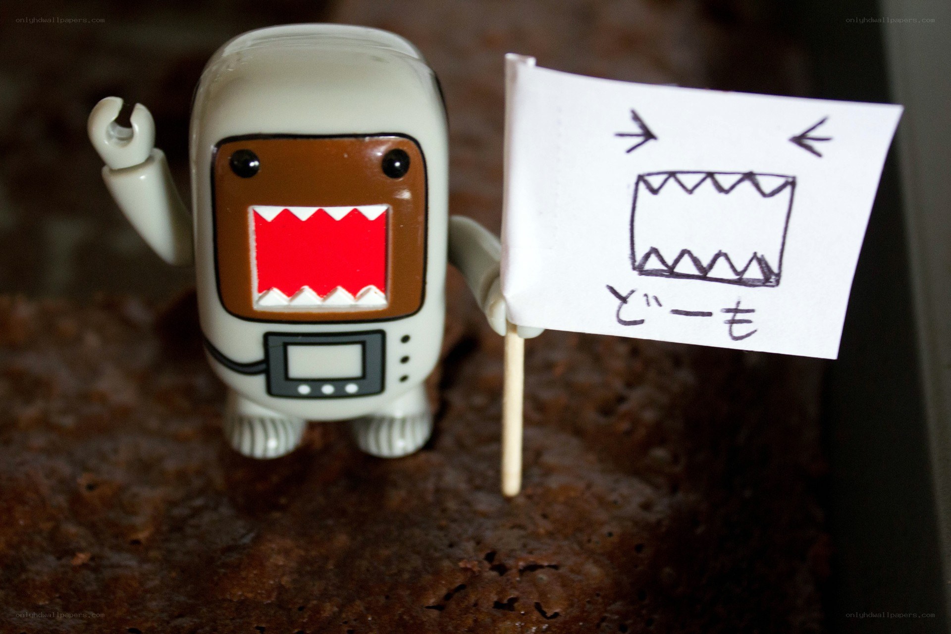 Domo figure with sign