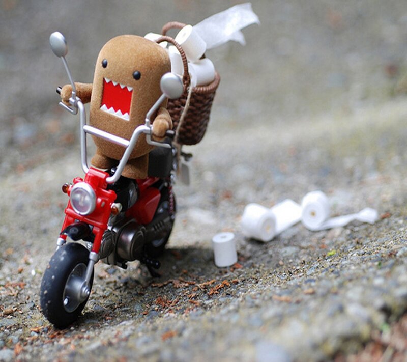 Domo-kun on Motorcycle — Brown, Playful, Photograph