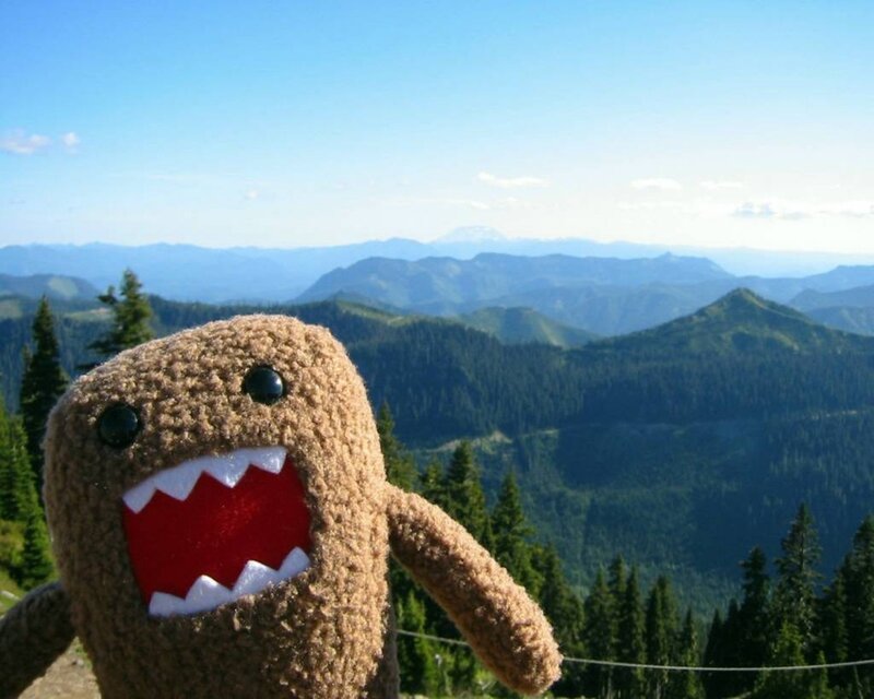 Domo plush on a mountain