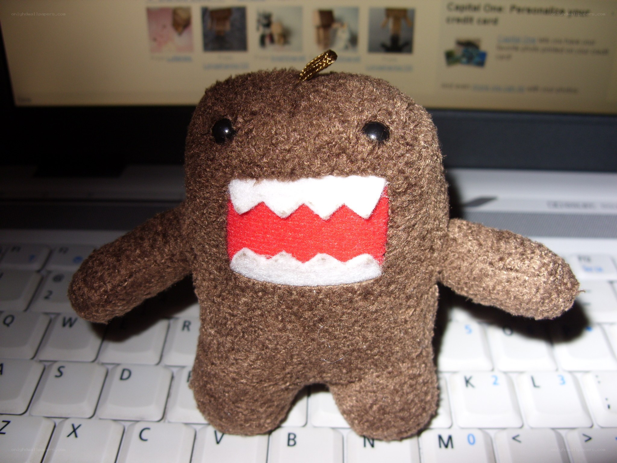 Domo plush toy on keyboard