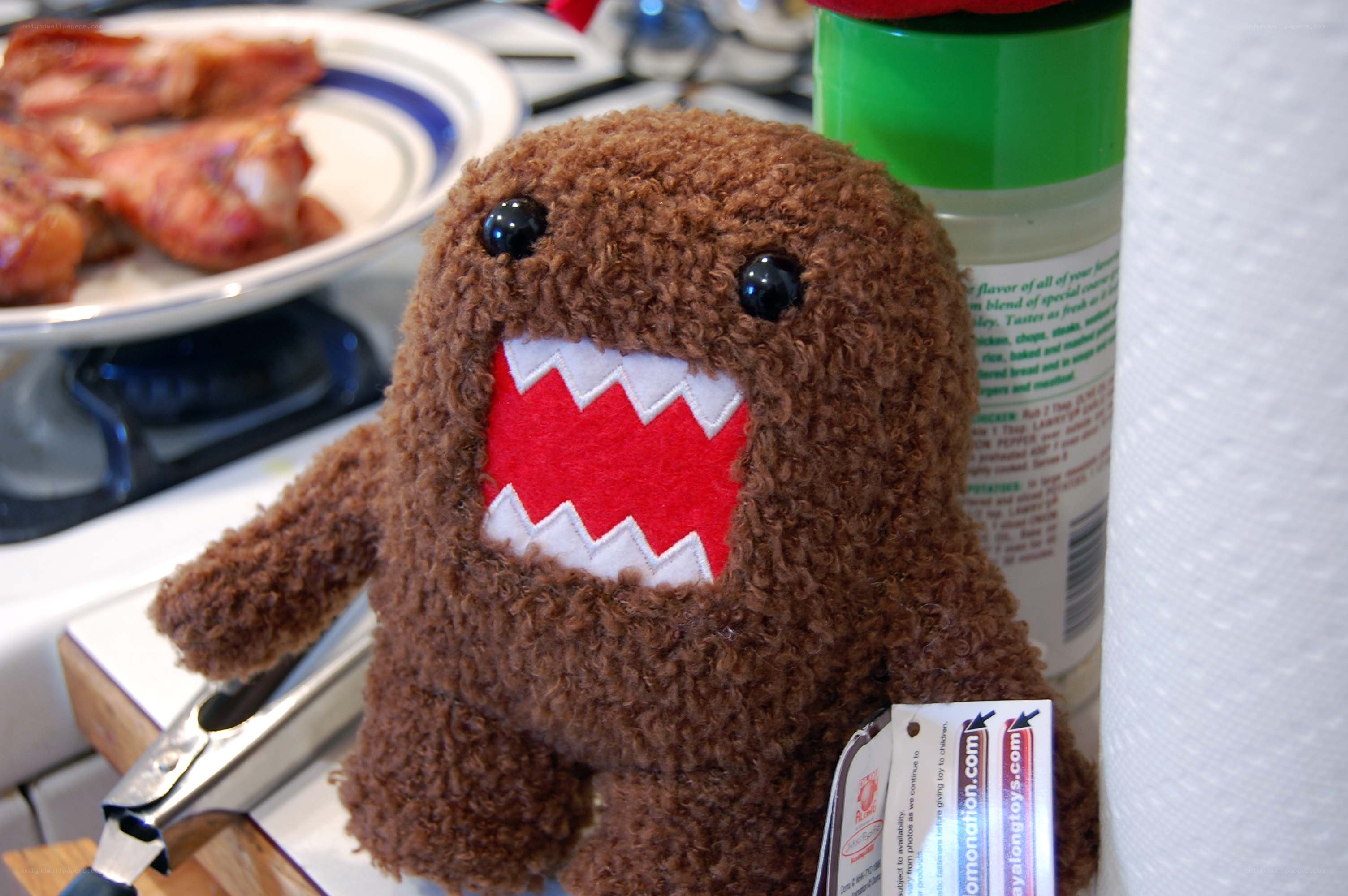 Domo plush toy on kitchen counter