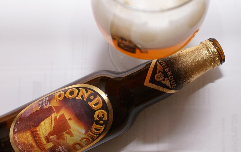 Don Diego beer bottle and glass