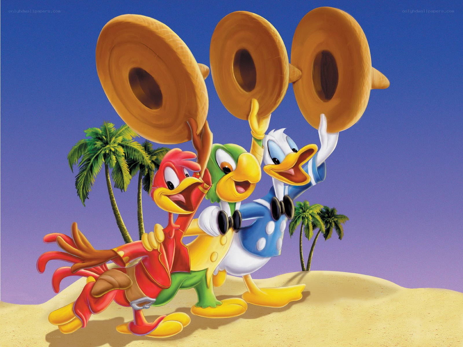 Donald Duck and friends on a beach